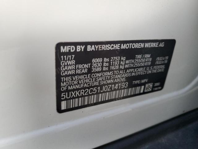 5UXKR2C51J0Z14193 - 2018 BMW X5 SDRIVE3 WHITE photo 13