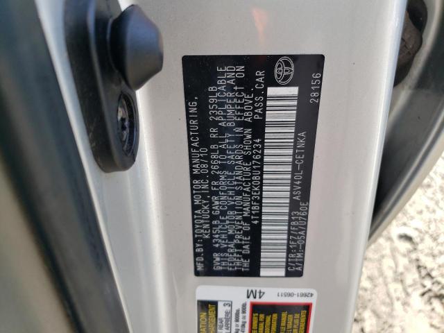 4T1BF3EK0BU176234 - 2011 TOYOTA UK SILVER photo 12