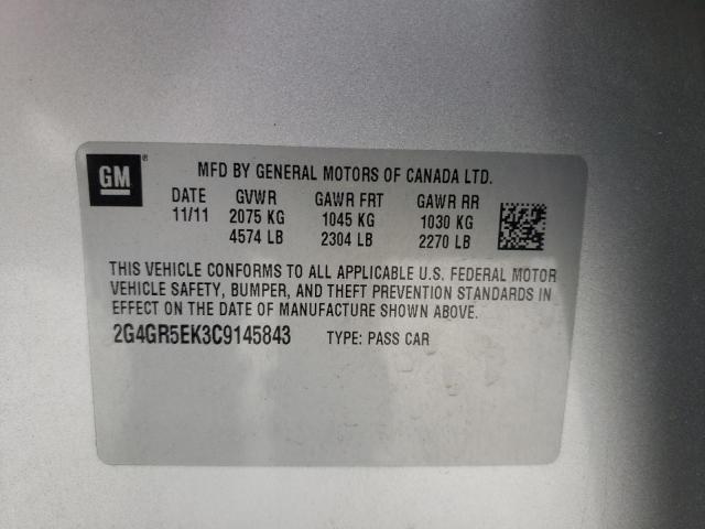2G4GR5EK3C9145843 - 2012 BUICK REGAL SILVER photo 13
