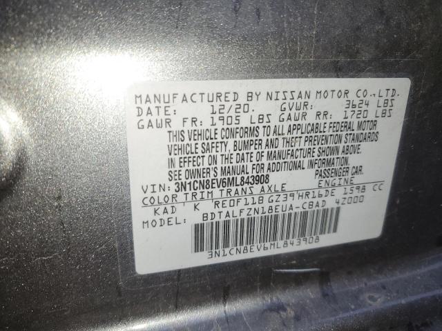 3N1CN8EV6ML843908 - 2021 NISSAN VERSA SV GRAY photo 13