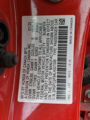 2HGFC2F84LH527096 - 2020 HONDA CIVIC SPOR Rot Foto 12