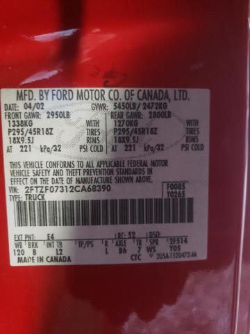 2FTZF07312CA68390 - 2002 FORD F150 SVT L RED photo 13