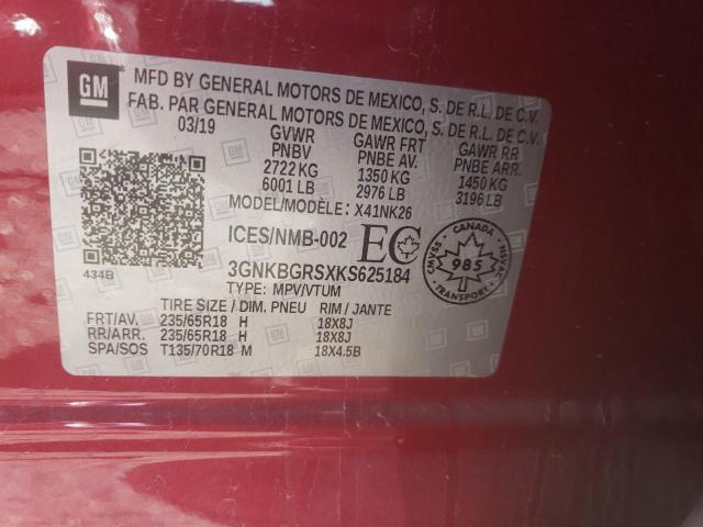 3GNKBGRSXKS625184 - 2019 CHEVROLET BLAZER 2LT RED photo 13