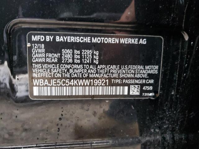 WBAJE5C54KWW19921 - 2019 BMW 540 I BLACK photo 12