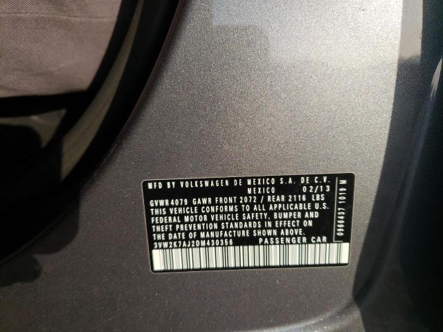 3VW2K7AJ2DM430356 - 2013 VOLKSWAGEN JETTA BASE GRAY photo 12