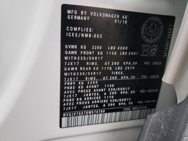 WVGJV7AX7GW576780 - 2016 VOLKSWAGEN TIGUAN COM 白色 照片 14