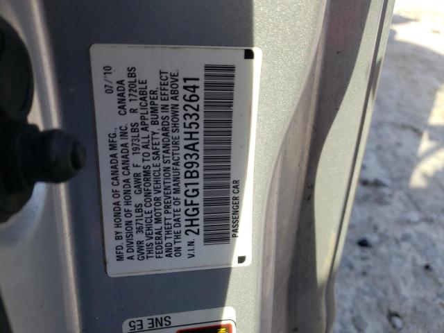 2HGFG1B93AH532641 - 2010 HONDA CIVIC EXL Gümüş foto 12