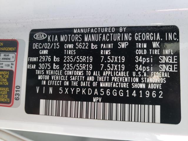 5XYPKDA56GG141962 - 2016 KIA SORENTO SX WHITE photo 13