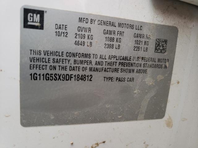 1G11G5SX9DF184812 - 2013 CHEVROLET MALIBU 3LT 白色 照片 12