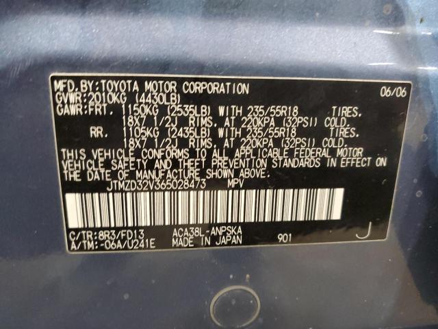 JTMZD32V365028473 - 2006 TOYOTA RAV4 SPORT BLUE photo 12