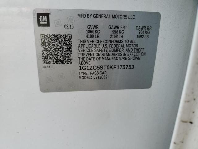 1G1ZG5ST0KF175753 - 2019 CHEVROLET MALIBU RS WHITE photo 12