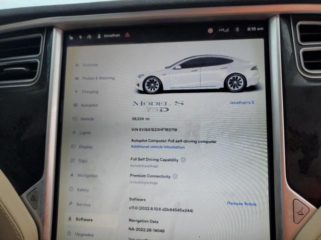 5YJSA1E23HF183719 - 2017 TESLA MODEL S Blanco foto 9