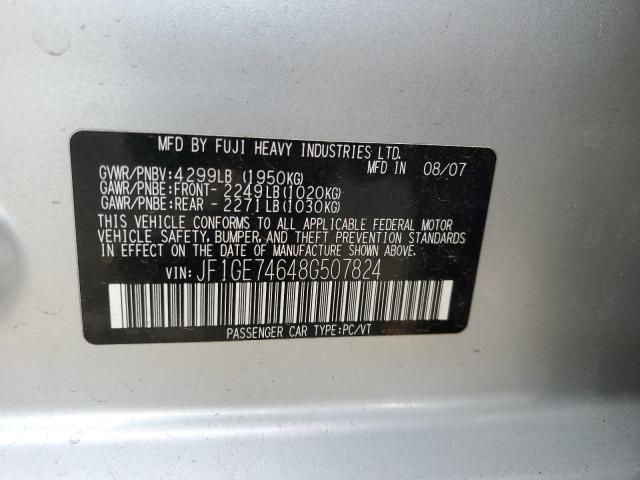 JF1GE74648G507824 - 2008 SUBARU IMPREZA WR SILVER photo 12