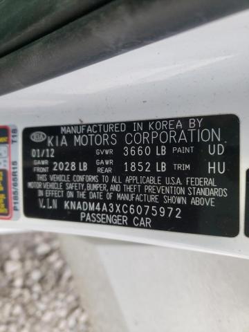 KNADM4A3XC6075972 - 2012 KIA RIO LX WHITE photo 12