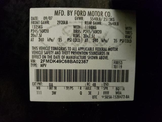 2FMDK49C68BA02387 - 2008 FORD EDGE BLACK photo 13