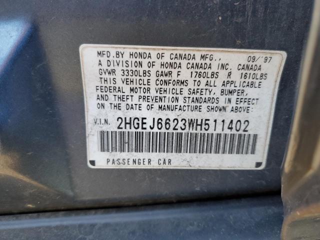 2HGEJ6623WH511402 - 1998 HONDA CIVIC DX BLUE photo 12