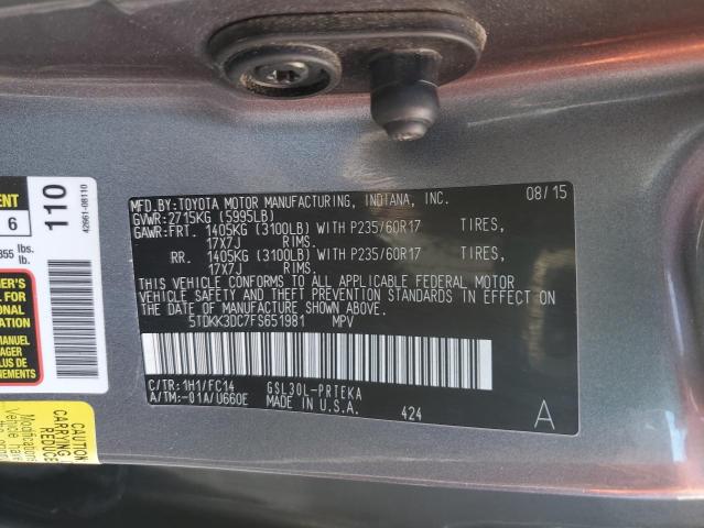 5TDKK3DC7FS651981 - 2015 TOYOTA SIENNA LE GRAY photo 13