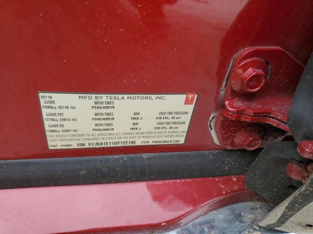 5YJSA1E11GF122195 - 2016 TESLA MODEL S Rojo foto 13