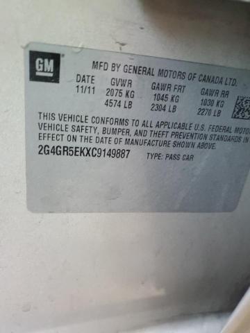 2G4GR5EKXC9149887 - 2012 BUICK REGAL BEIGE photo 12