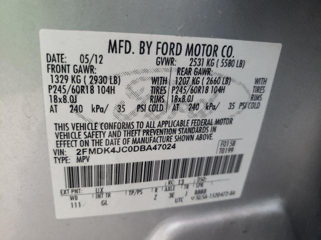 2FMDK4JC0DBA47024 - 2013 FORD EDGE SEL SILVER photo 12