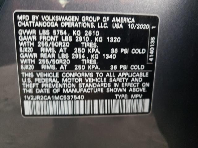 1V2JR2CA1MC537540 - 2021 VOLKSWAGEN ATLAS SE GRAY photo 13