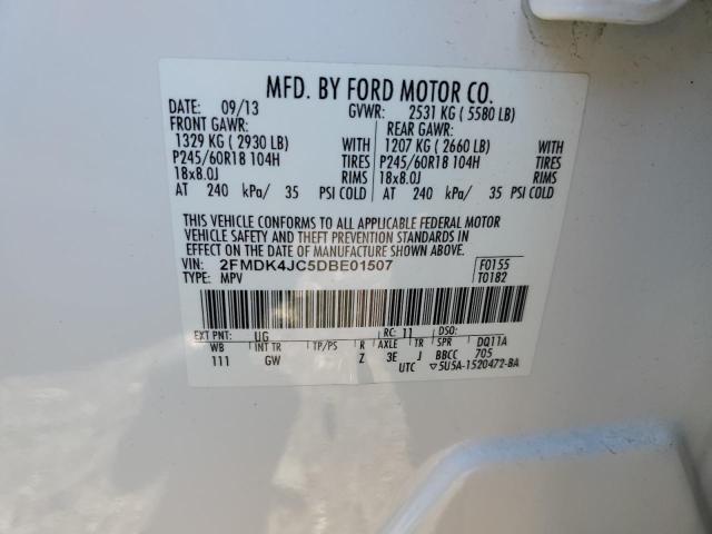 2FMDK4JC5DBE01507 - 2013 FORD EDGE SEL WHITE photo 12