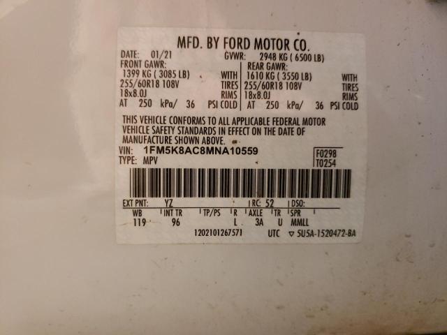 1FM5K8AC8MNA10559 - 2021 FORD EXPLORER P WHITE photo 14
