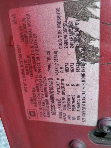 1GCCS1449WK183910 - 1998 CHEVROLET S TRUCK S1 RED photo 13