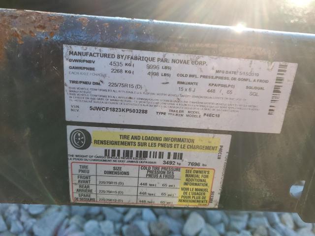 5JWCF1823KP503288 - 2019 UTILITY TRAILER შავი ფოტო 10