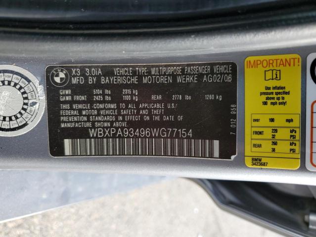 WBXPA93496WG77154 - 2006 BMW X3 3.0I SILVER photo 13