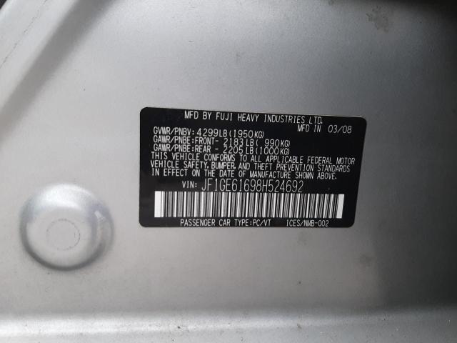 JF1GE61698H524692 - 2008 SUBARU UK SILVER photo 12