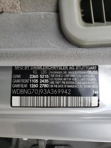 WDBNG70J93A369942 - 2003 MERCEDES-BENZ S 430 SILVER photo 10