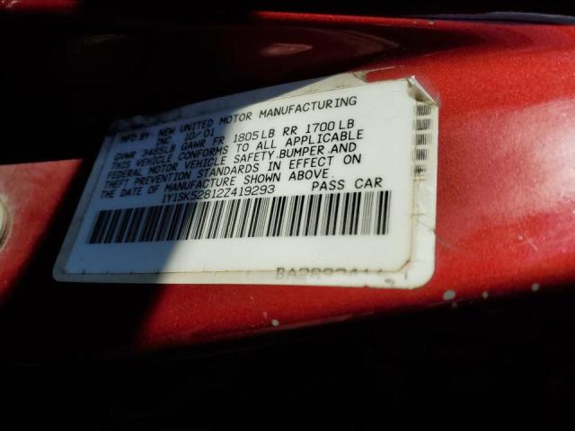 1Y1SK52812Z419293 - 2002 CHEVROLET GEO PRIZM 红色 照片 12