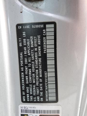 WVWBW7AH7CV010357 - 2012 VOLKSWAGEN EOS KOMFOR 银色 照片 12
