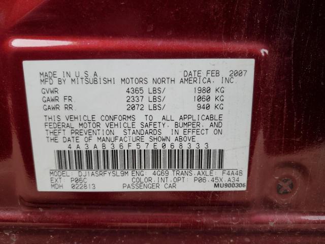 4A3AB36F57E068333 - 2008 MITSUBISHI GALANT RED photo 12