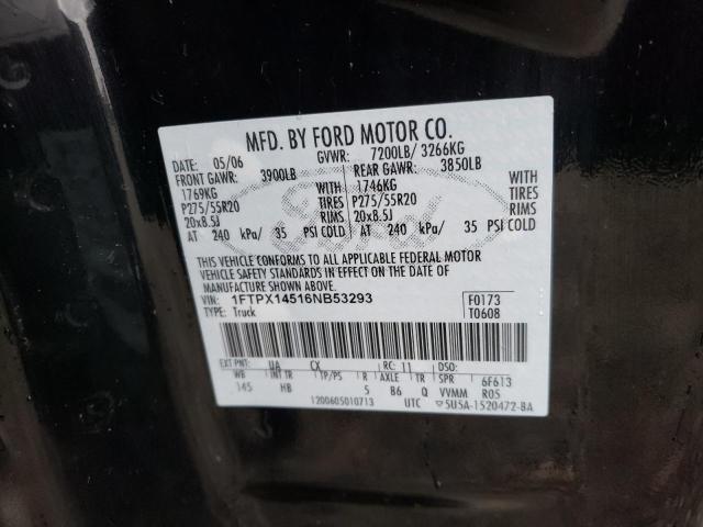 1FTPX14516NB53293 - 2006 FORD F150 BLACK photo 12