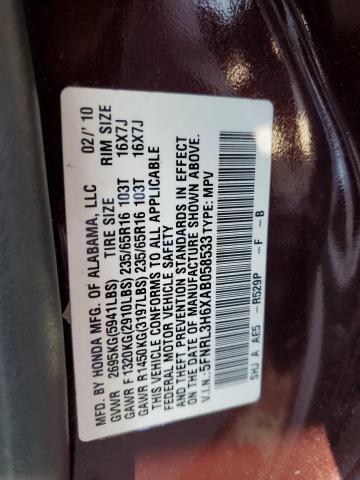 5FNRL3H6XAB058533 - 2010 HONDA ODYSSEY EX BURGUNDY photo 13