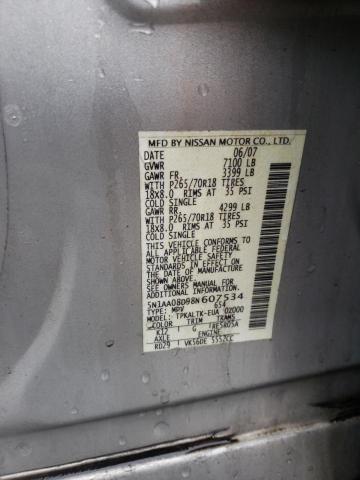 5N1AA08D98N607534 - 2008 NISSAN ARMADA SE SILVER photo 12