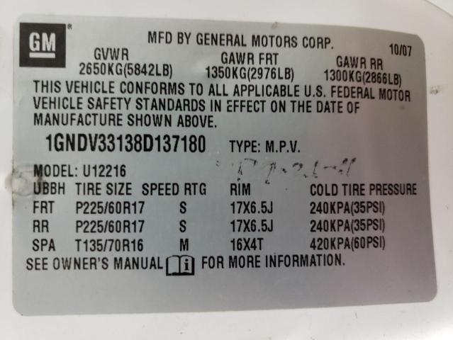 1GNDV33138D137180 - 2008 CHEVROLET UPLANDER L Ağ foto 14