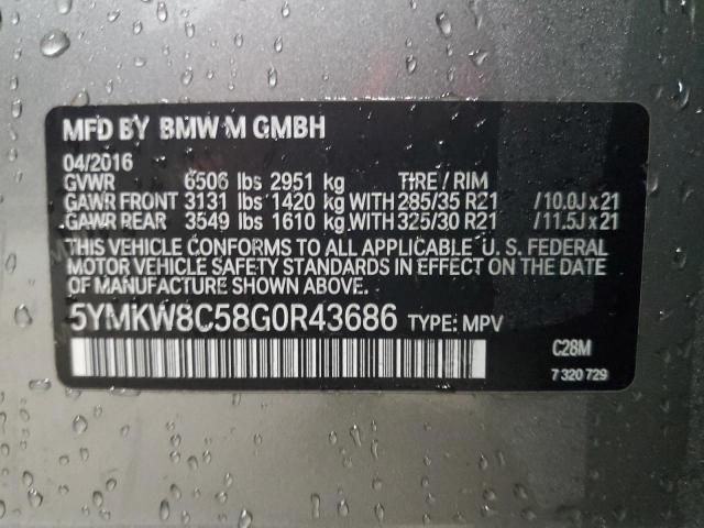 5YMKW8C58G0R43686 - 2016 BMW X6 M GRAY photo 13