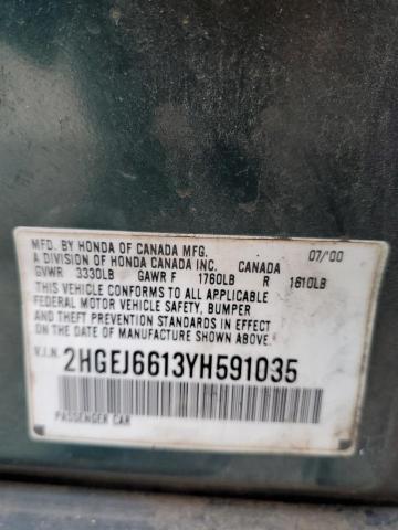 2HGEJ6613YH****** - 2000 HONDA CIVIC BASE GREEN photo 12