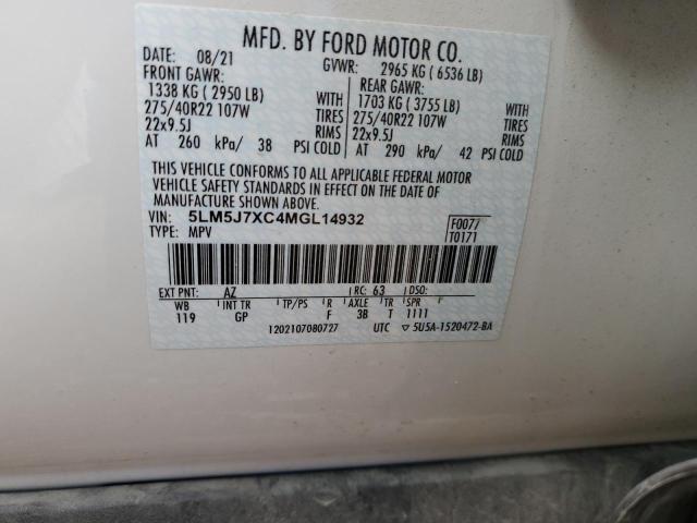 5LM5J7XC4MGL14932 - 2021 LINCOLN AVIATOR RE 白色 照片 14