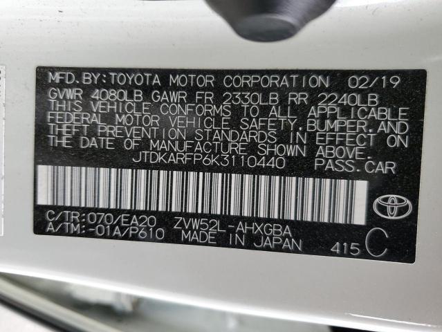 JTDKARFP6K3110440 - 2019 TOYOTA PRIUS PRIM 白色 照片 12