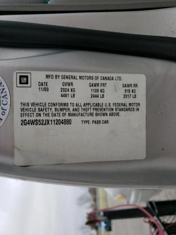 2G4WS52JX11204880 - 2001 BUICK CENTURY SILVER photo 12