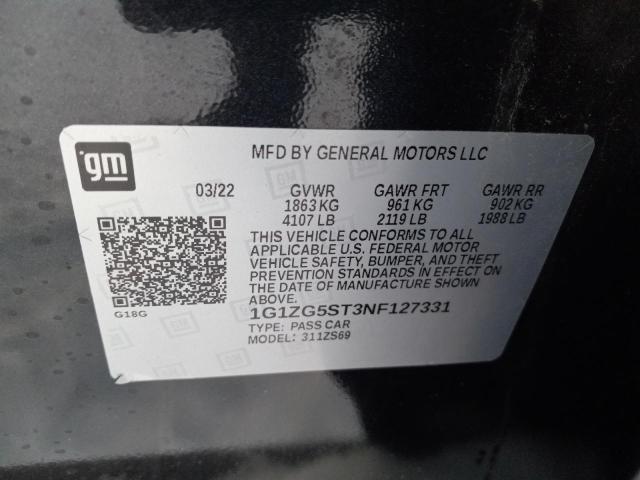1G1ZG5ST3NF127331 - 2022 CHEVROLET MALIBU RS BLACK photo 12