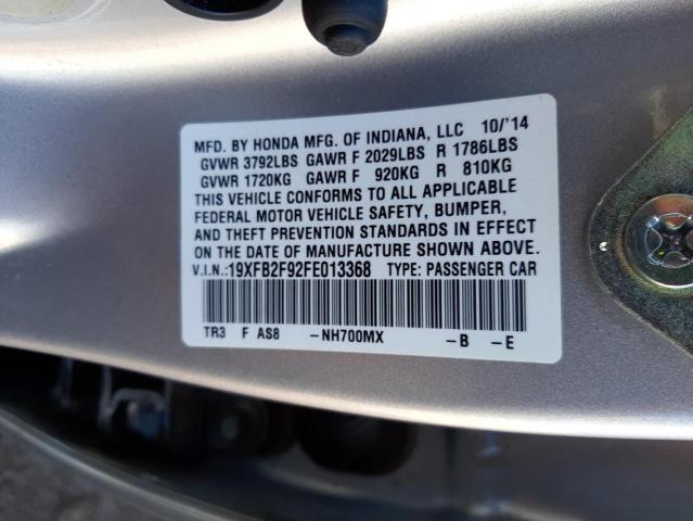 19XFB2F92FE013368 - 2015 HONDA CIVIC EXL 银色 照片 13