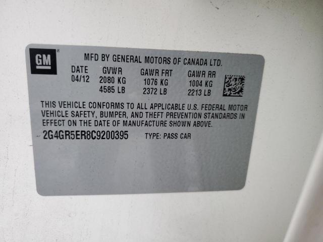 2G4GR5ER8C9200395 - 2012 BUICK REGAL WHITE photo 13