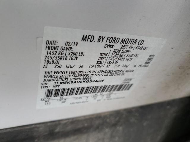 1FM5K8AR6KGB44038 - 2019 FORD EXPLORER P WHITE photo 13