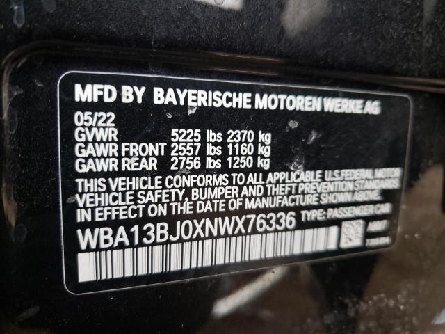 WBA13BJ0XNWX76336 - 2022 BMW 530 XI BLACK photo 12