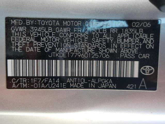 JTKDE177960125706 - 2006 TOYOTA SCION TC SILVER photo 12